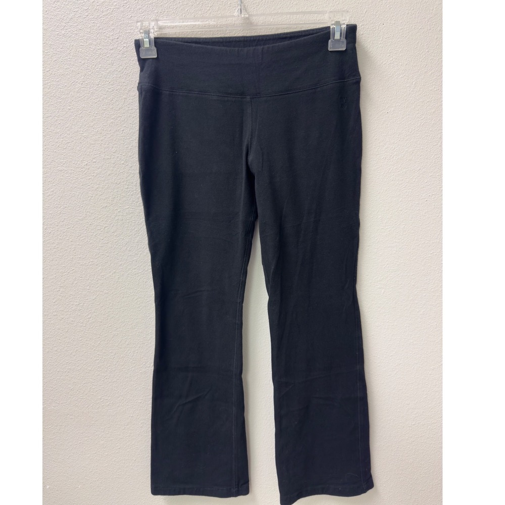 New York & Company Yoga Pants Women S Petite Black Flare Cotton Stretch Y2K
